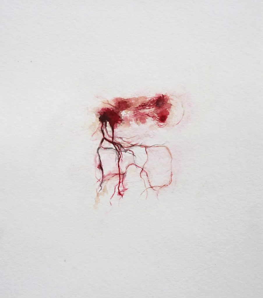 L’école du sang 1 (série Land of plenty), aquarelle sur papier, 40 x 30 cm, 2017