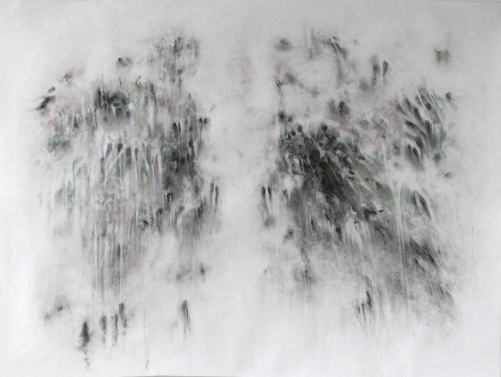 En vert et contre, fusain et crayon de couleur, 2020, 107 x 142 cm En vert et contre, fusain et crayon de couleur, 2020, 107 x 142 cm
