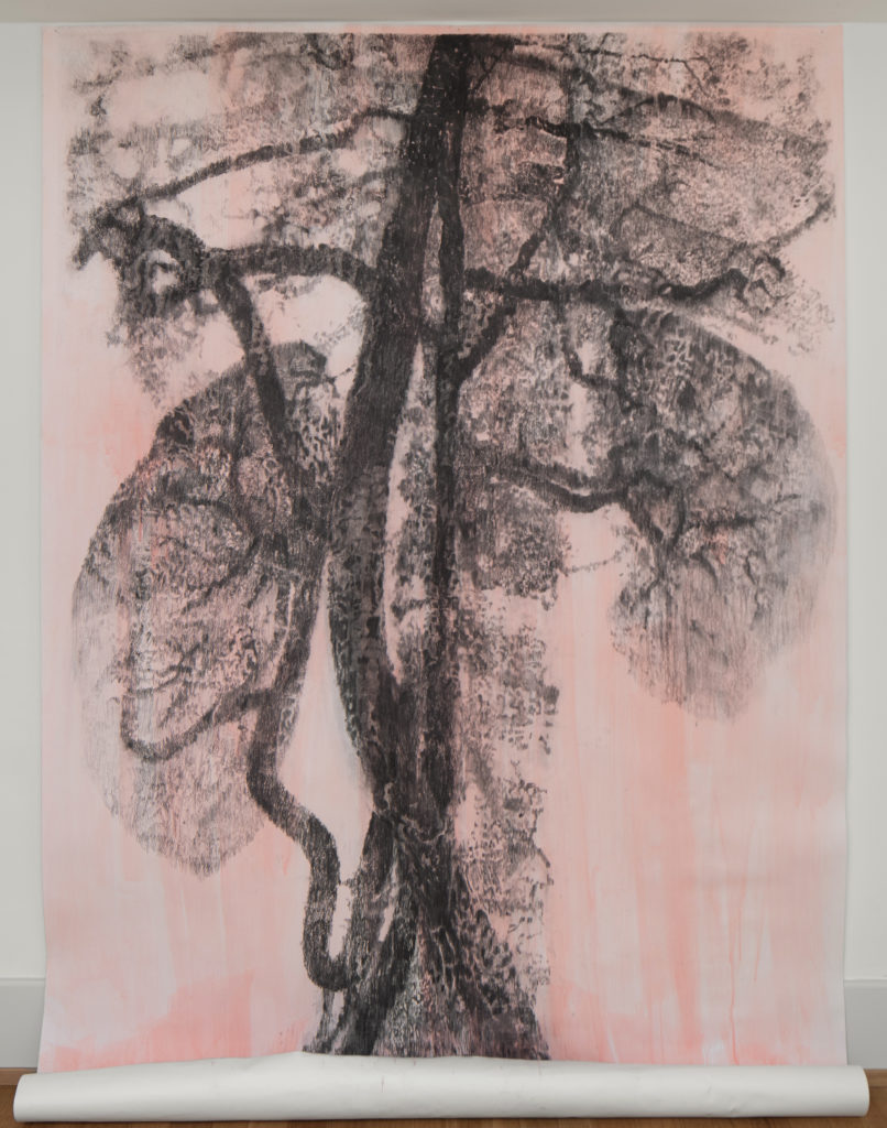 Hollyhock, fusain et gouache sur papier, 200 x 147 cm, 2022 ©Villa Bernasconi/Lancy, Dylan Perrenoud